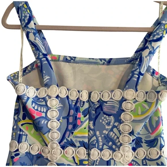 Lilly Pulitzer Elephants Print Square Neck A Line Dress Size 6 Blue White Pink - Picture 8 of 11